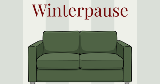 Grünes Sofa und Schriftzug "Winterpause"